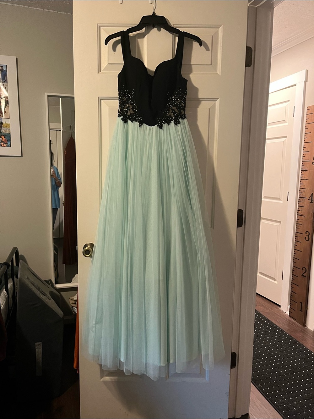 Black Beaded Bodice Mint Tulle Prom Dress